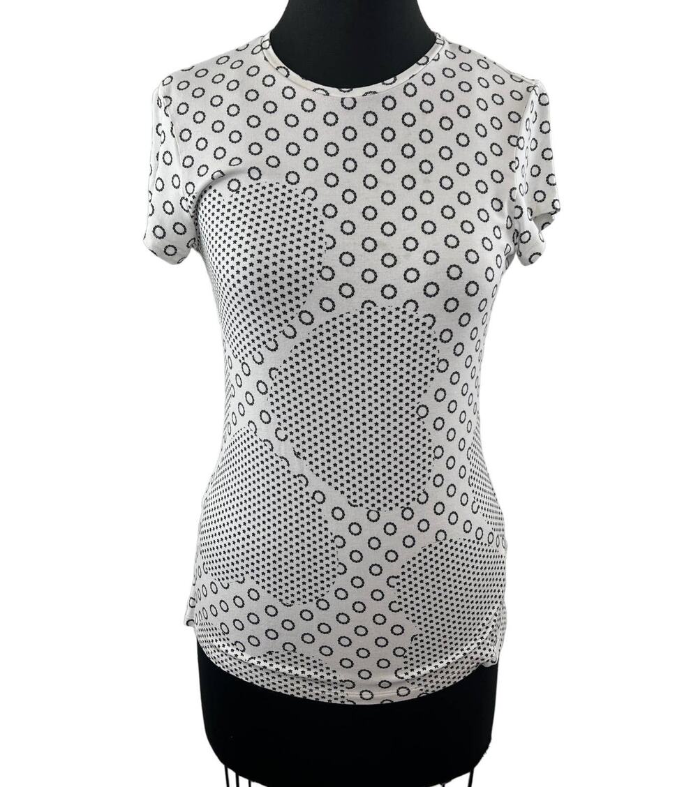 TED BAKER London White Black Heart Polka Dot Printed Fitted Tee Shirt Crewneck 2